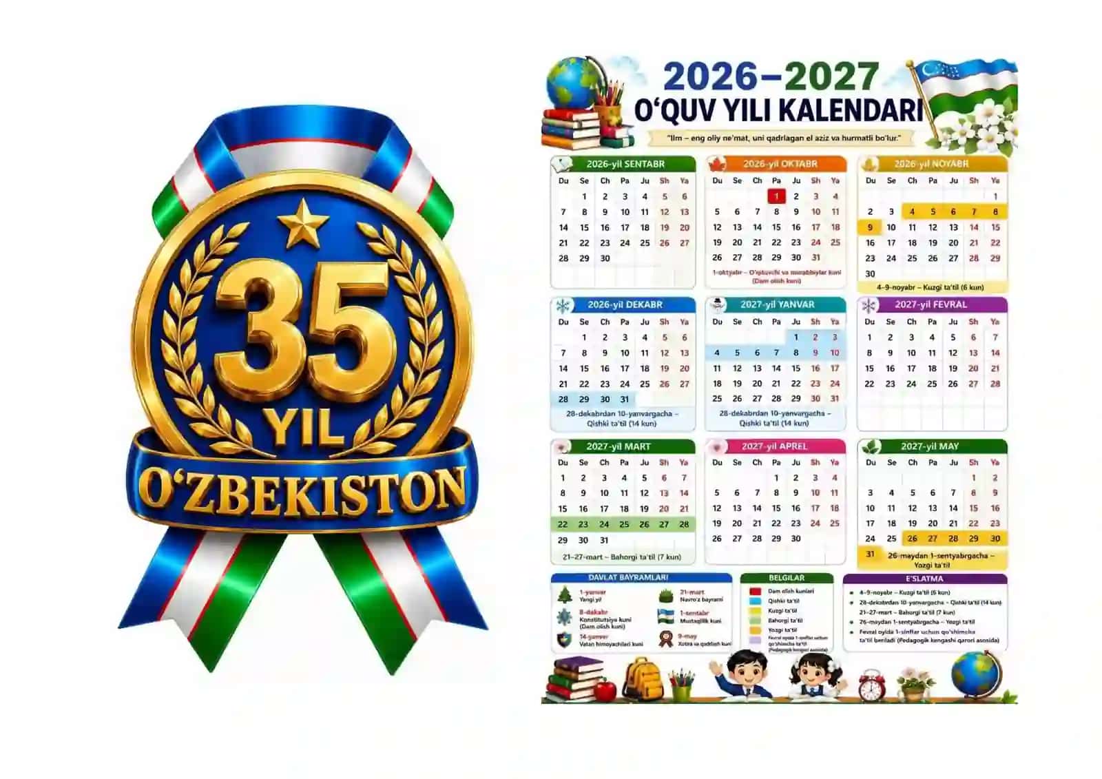 YILLIK TAQVIM REJASI 2026-2027 O`quv yili 4