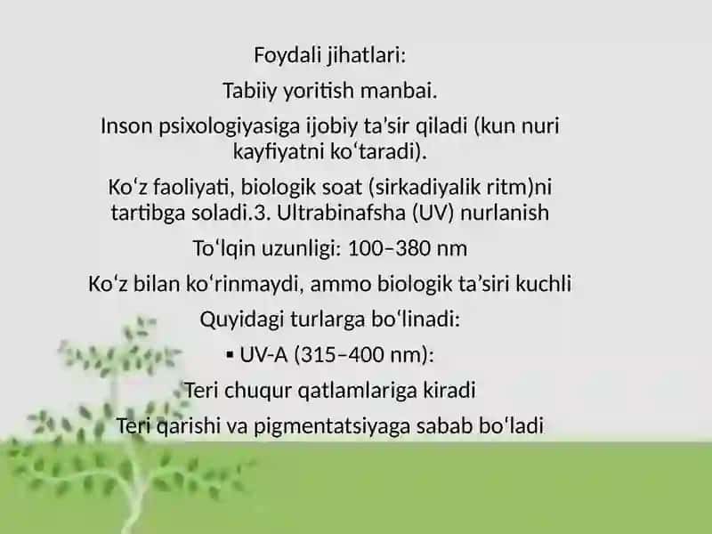Quyosh radiatsiyasi va uning gigiyenik ahamiyati 4