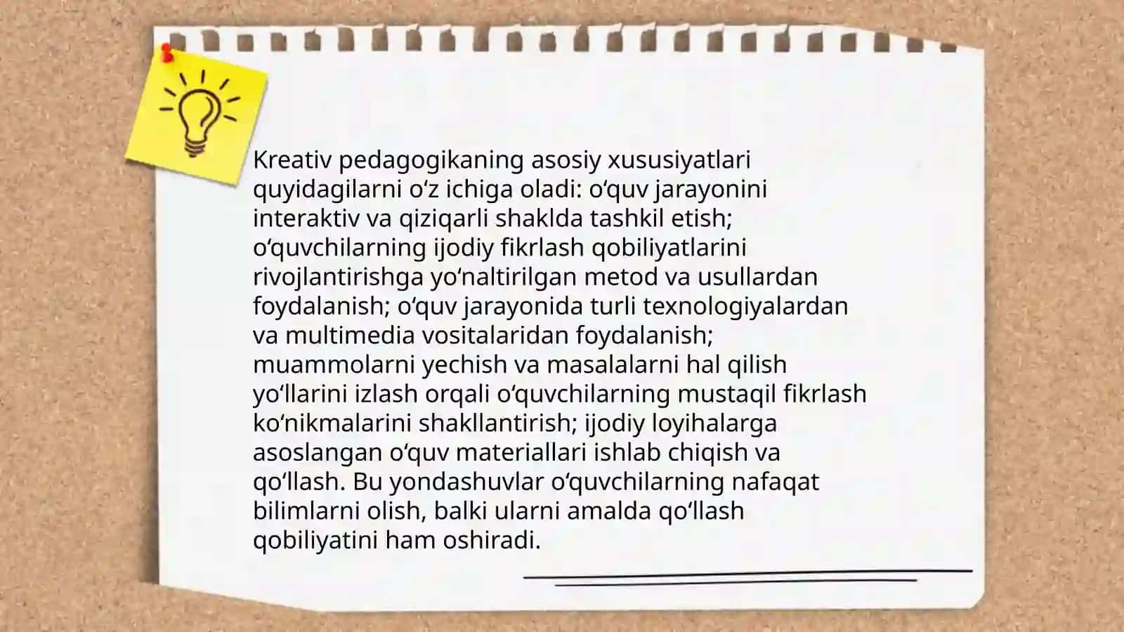 Pedagogik kreativlik haqida tushuncha va uni shakllantirish uslublari. Aktyorlikka xos xususiyatlar va murabbiylik shartlari 4