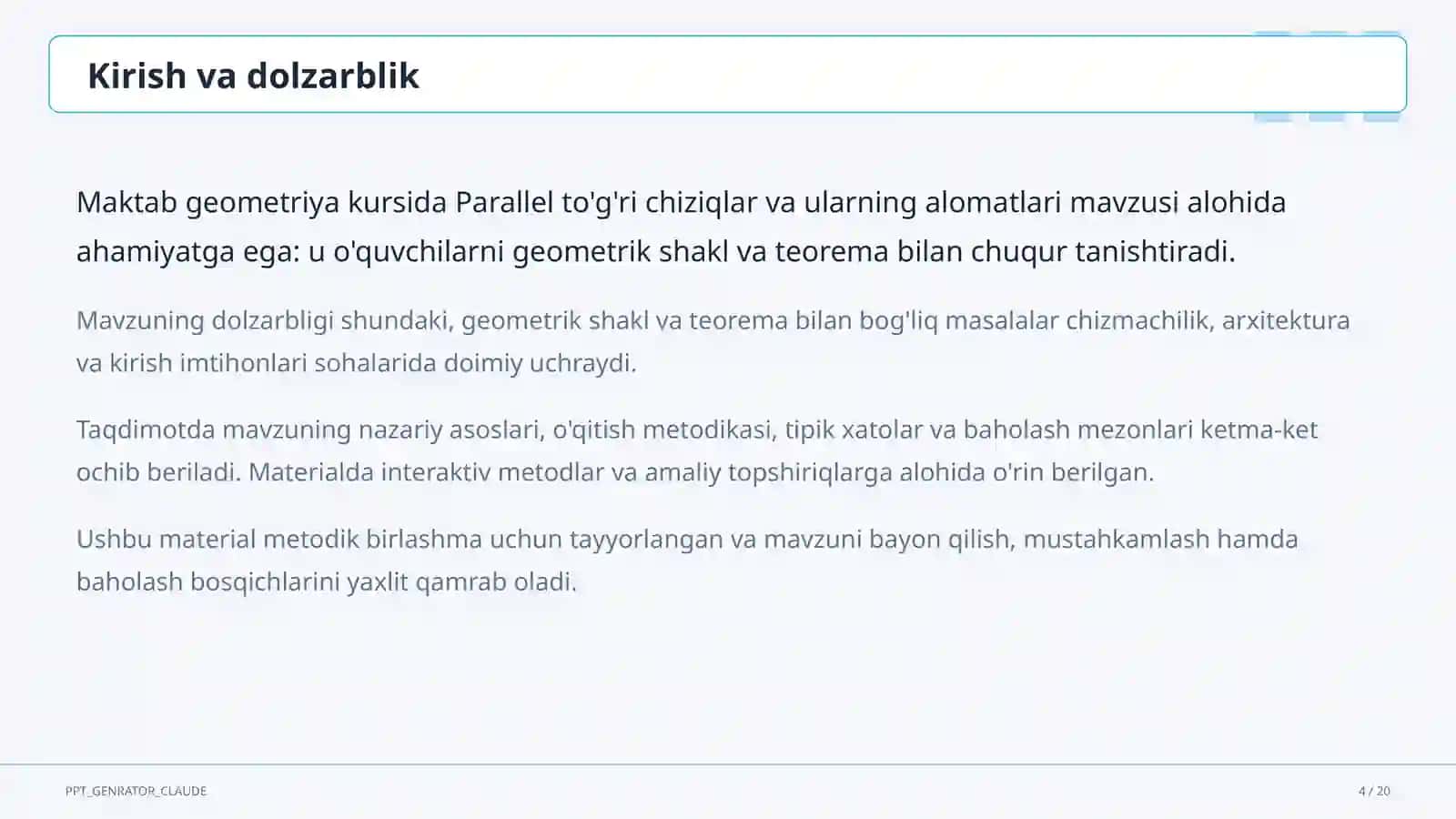 Parallel to'g'ri chiziqlar va ularning alomatlari (7-sinf) 4