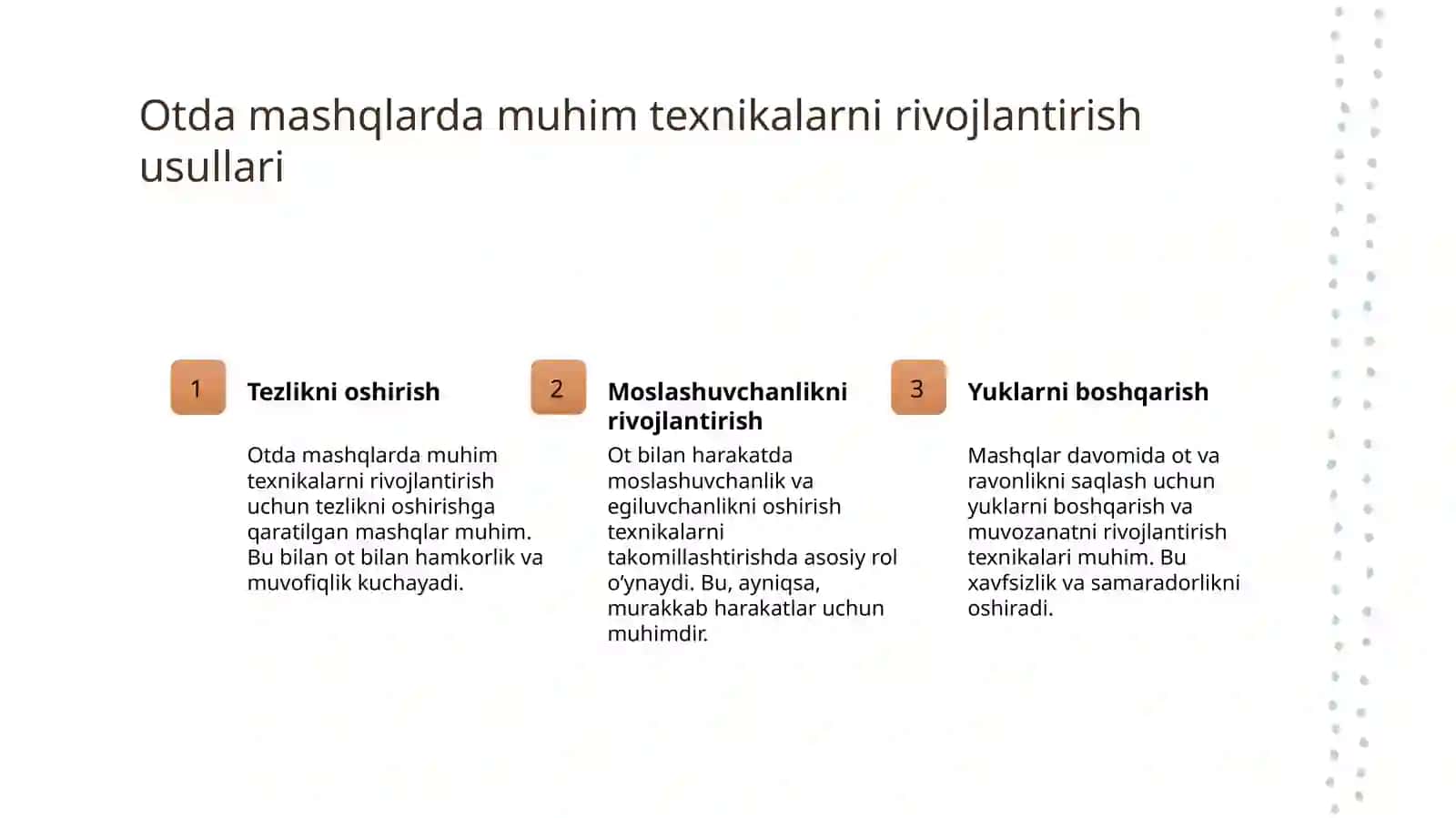 TAYANIB SAKRASHLAR, DASTAKLI OTDA MASHQLAR BAJARISHNI ORGATISH VA TAKOMILLASHTIRISH 4