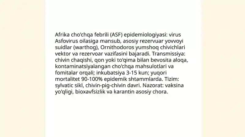 Cho'chqalarning Ovrupa oılasi, Afrika oılasi, Teshen kasalligi, transmissiv gastroenterit kasalligi 4