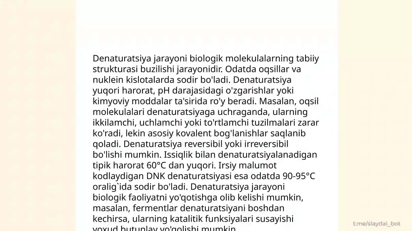 Oqsillar denaturatsiyasi va uning biologik ahamiyati 4