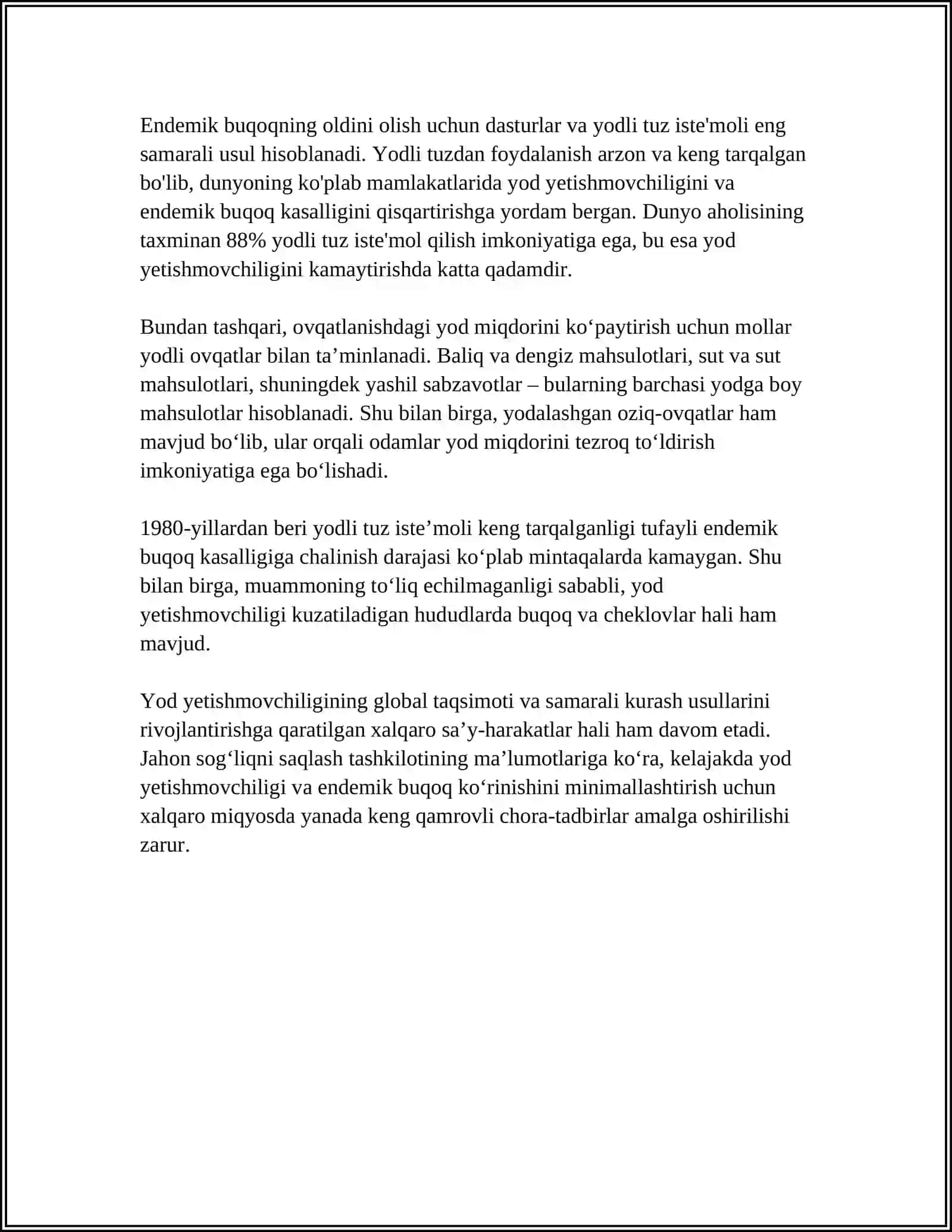 UZBEKISTON HUDUDIDA ENDEMIK BUQOQ KASALLIGI ETIOLOGIYASI VA PATOGENEZI MUSTAQIL ISH QILIB BER 4