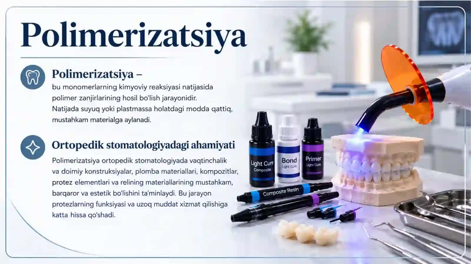 Ortopedik stomatologiya amaliyotida ishlatiladigan polimerzatsiya va ularning turlari xususiyatlari.taqdimot 4