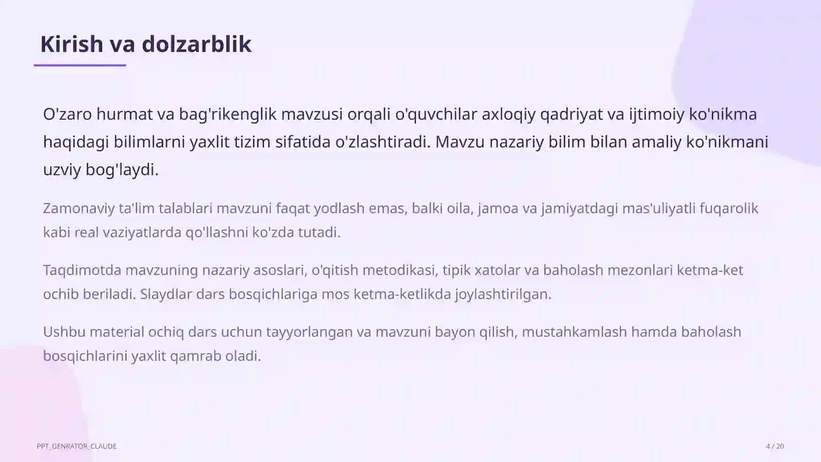 O'zaro hurmat va bag'rikenglik (7-sinf) 4