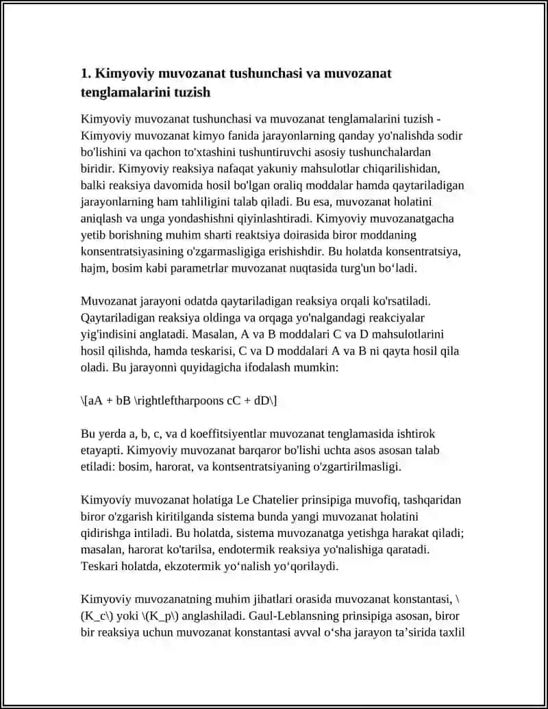 MAVZU1:KIMYOVIY MUVOZANAT VA UNING SILJISHI.ENTALPIYA VA ENTROPIYA 4