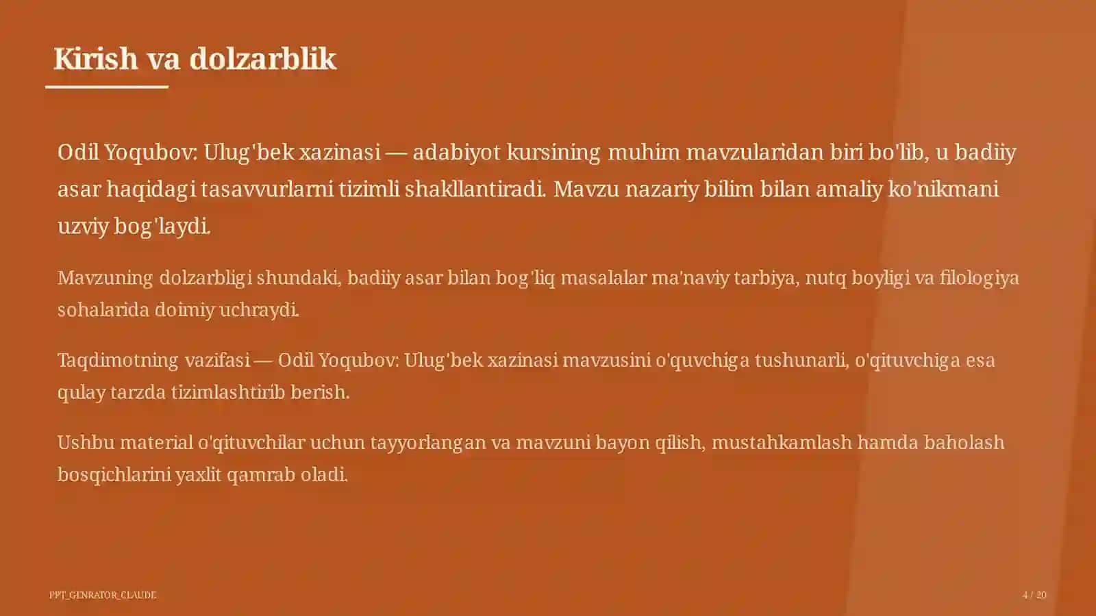 Odil Yoqubov: Ulug'bek xazinasi (8-sinf) 4