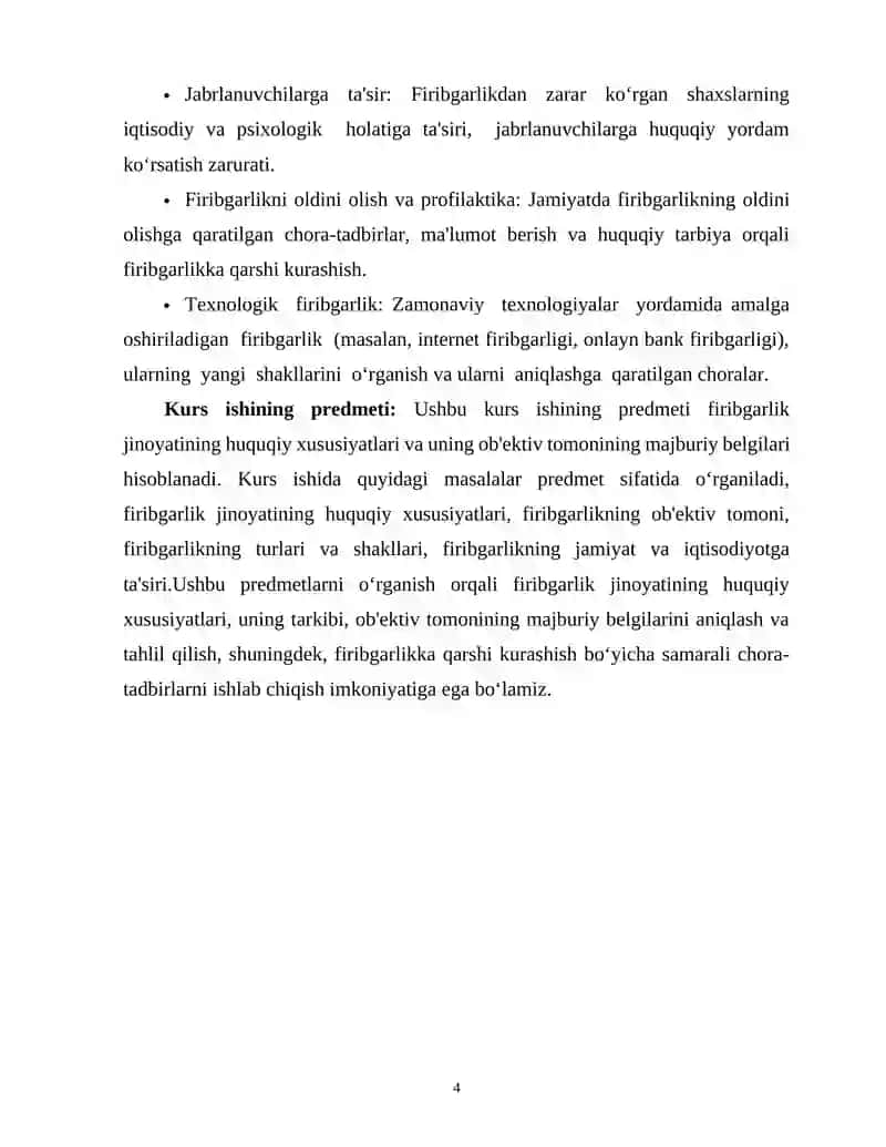 FIRIBGARLIKNING JINOYIY HUQUQIY XUSUSIYATLARI VA OBYEKTIV TOMONNING MAJBURIY BELGILARI 4