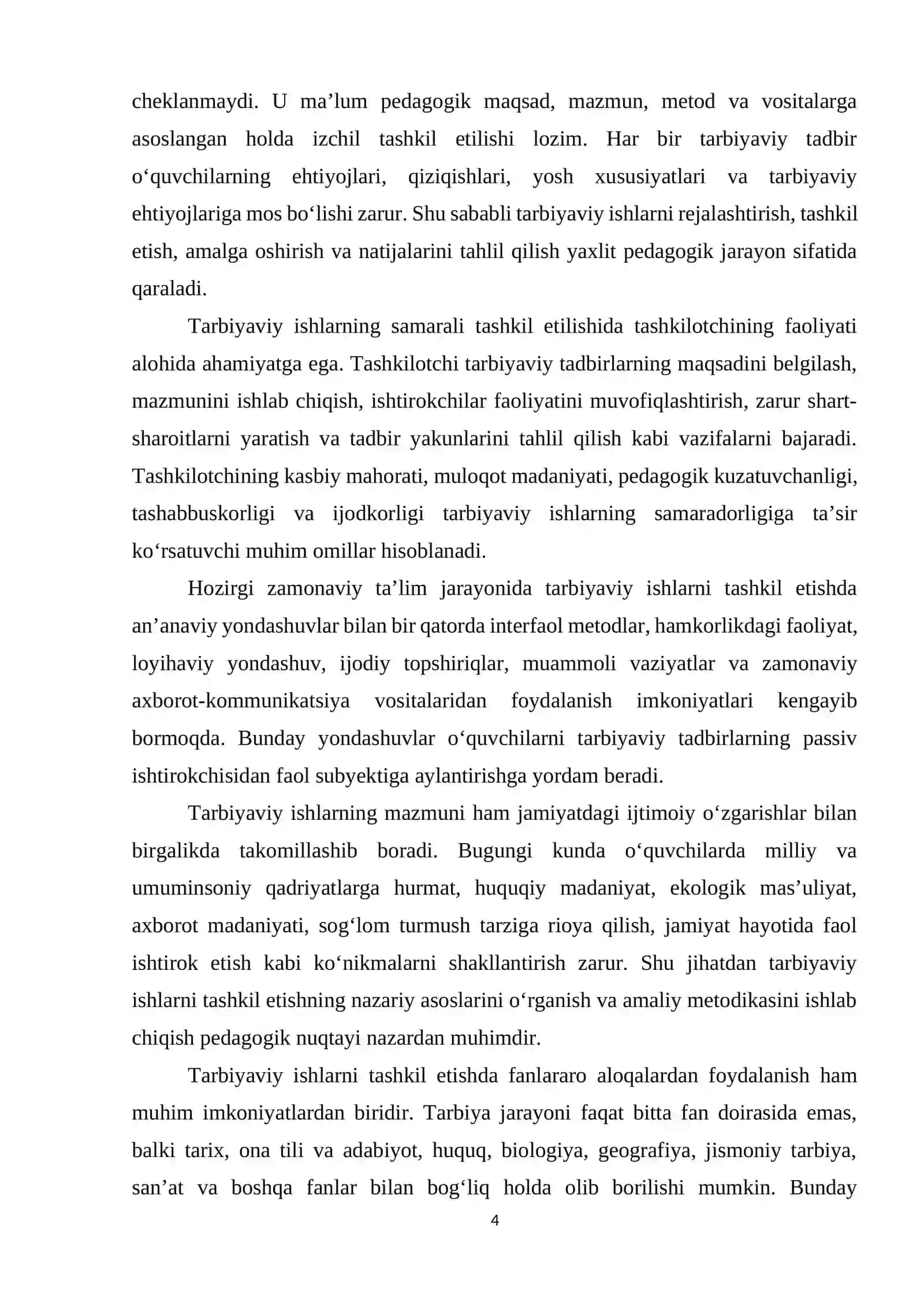 Tarbiyaviy ishlarni tashkil etishda tashkilotchining ishlash metodikasi. 4