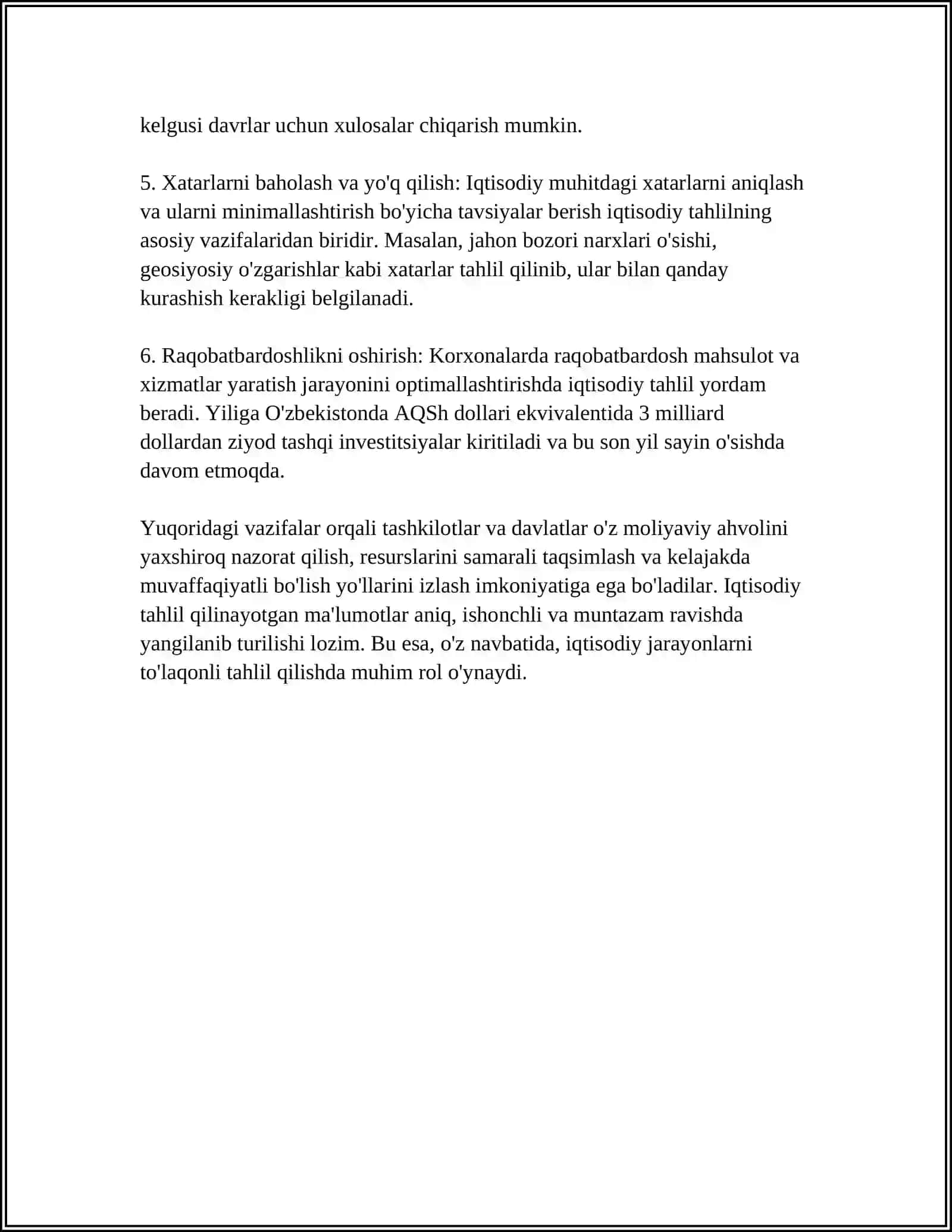 IQTISODIY TAHLILNING PREDMEDI VA VAZIFASI 4