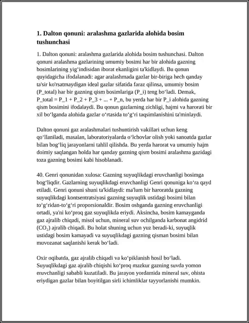 Dalton qonuni: aralashma gazlarida alohida bosim tushunchasi 4