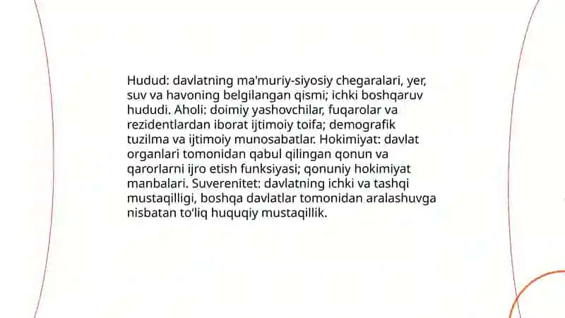 Davlat asosiy belgilari. Davlat hokimiyati tushunchasi va xususiyatlari mavzusida taqdimot tayyorlash 4