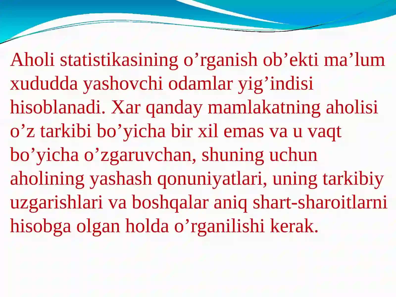 Аholi statistikasi.Reja:1 4