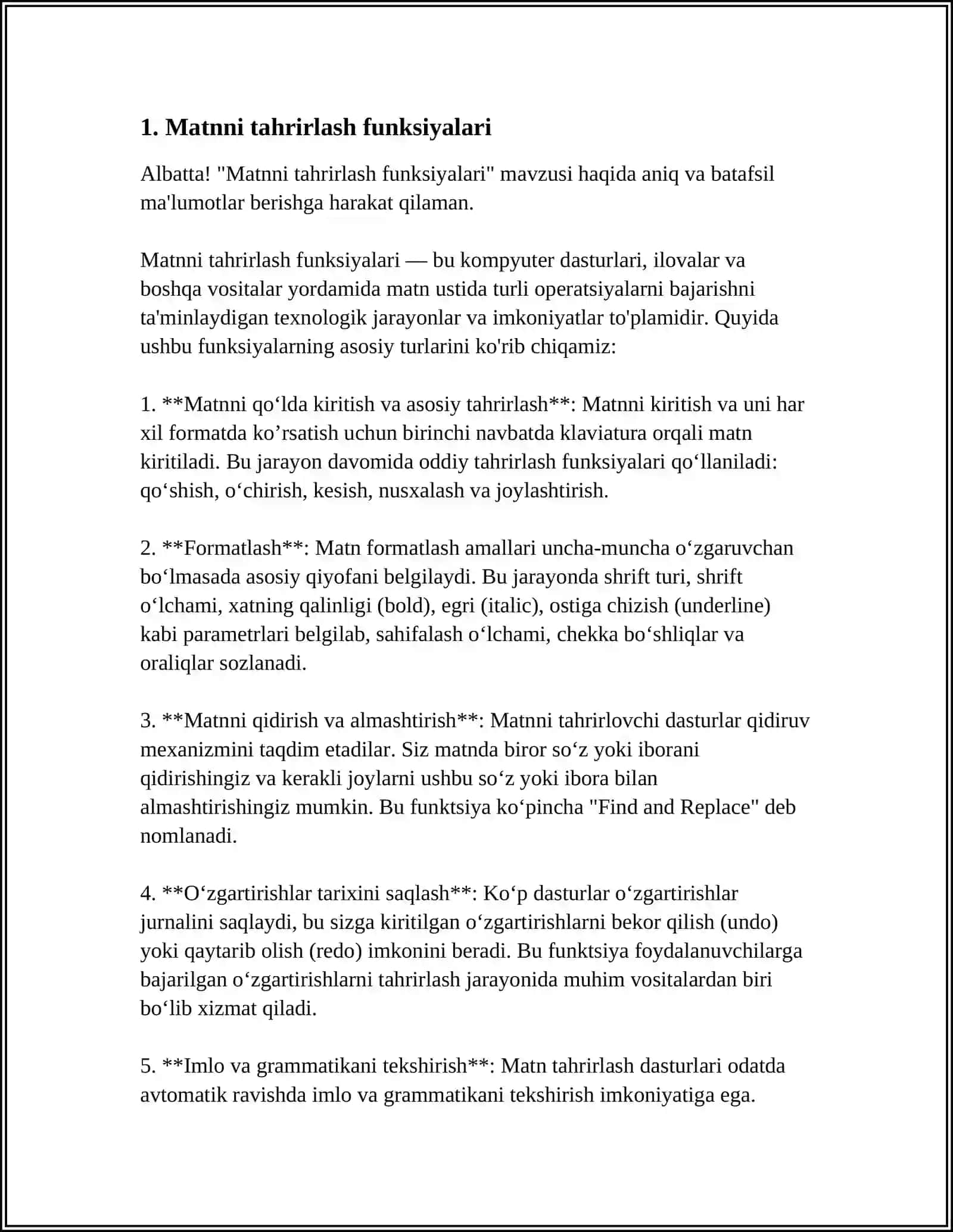MATNLI MAʼLUMOTLARNI QAYTA ISHLASH DASTURIY TAʼMINOTI VA TEXNOLOGIYALARI (MATN MUHARRIRI,MATN PROTSESSORI 4