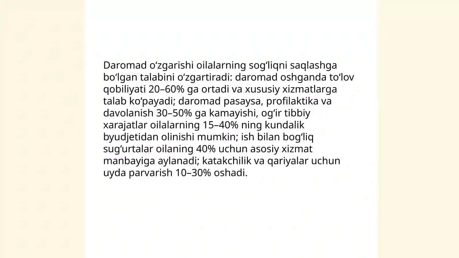 Bozor iqtisodiyoti sharoitida jamiyatdagi boshqa institutlar kabi oila va kishilarning sotsial guruhlari eng muhim ijtimoiy xizmatlarga talab va ehtiyojlari ortishi 4