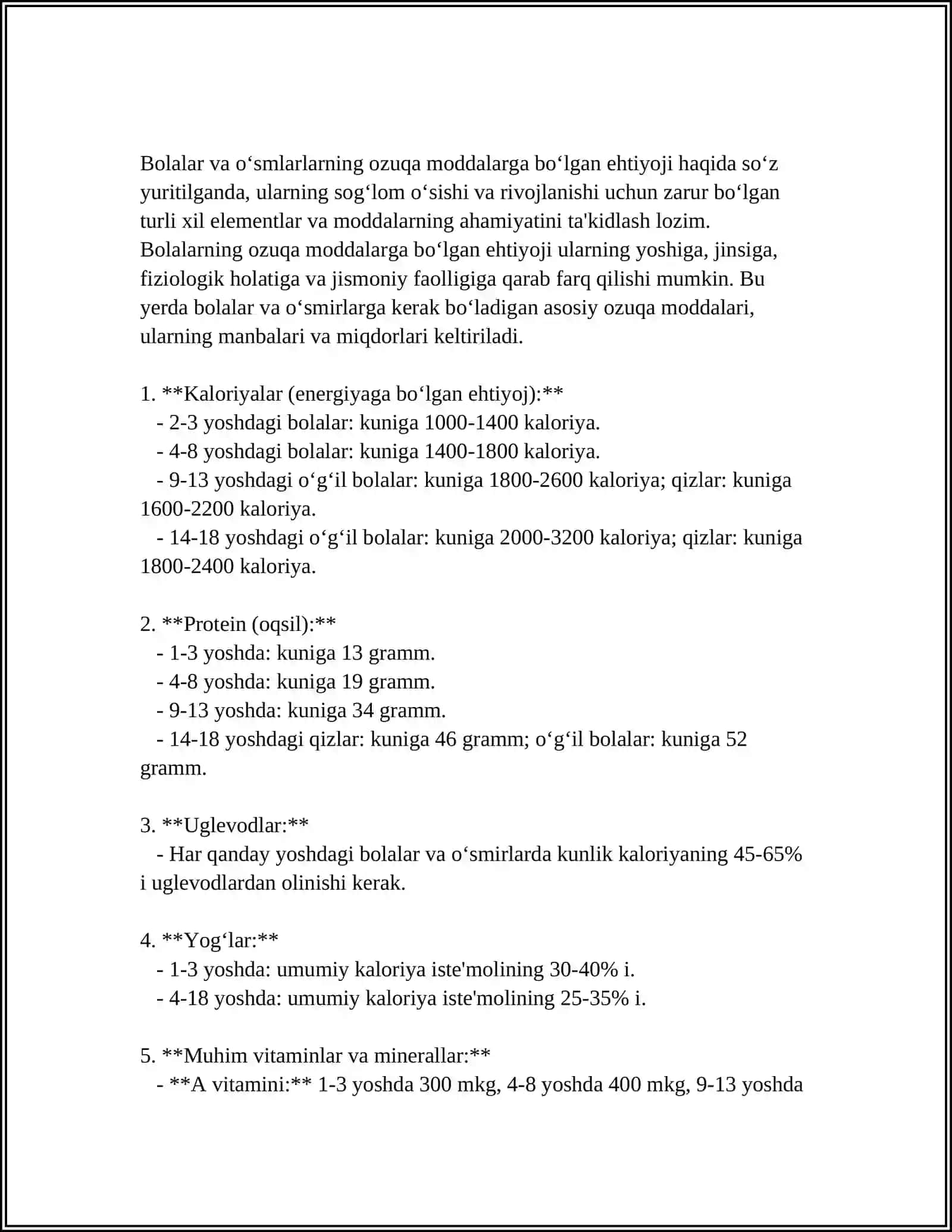 ORGANIZMNING ISH FAOLIYATIGA VA YOSHIGA KORA OVQAT MODDALARIGA BOLGAN FIZIOLOGIK TALAB 4