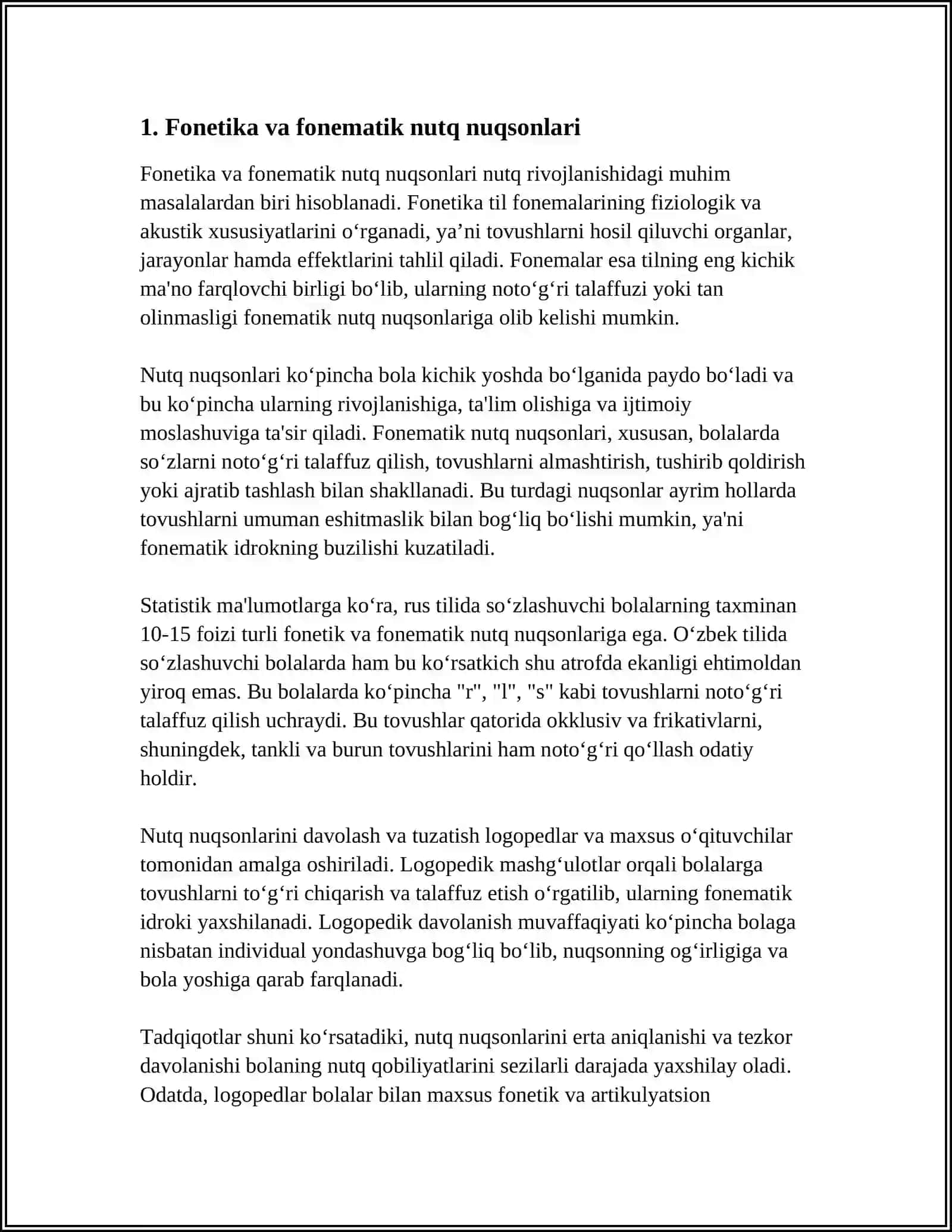 FONETIK-FONEMATIK NUTQ NUQSONINI VA OVOZ BUZILISHLARINI BARTARAF ETISHDAGI KORREKSION ISH TIZIMIDA LOGOPEDIK RITMIKA 4