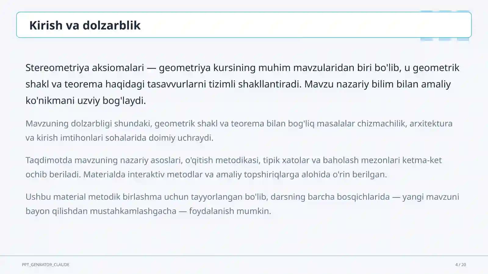 Stereometriya aksiomalari (10-sinf) 4
