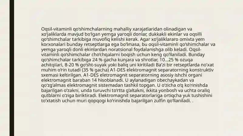Omuxta yem ishlab chiqarishda elektromagnit separatorlardan foydalanish 4