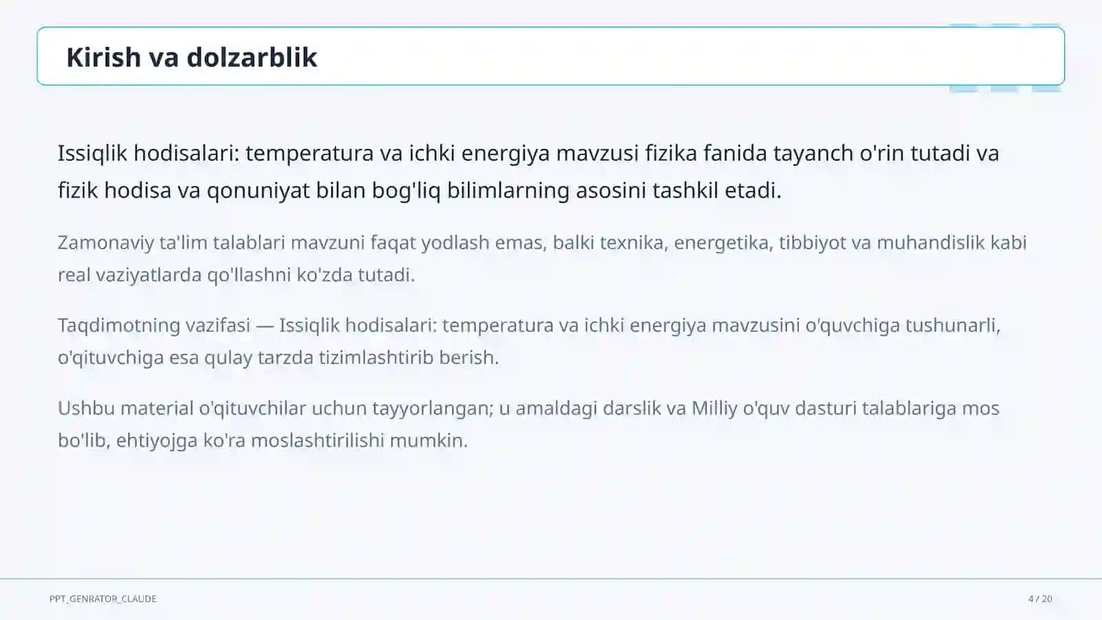 Issiqlik hodisalari: temperatura va ichki energiya (8-sinf) 4