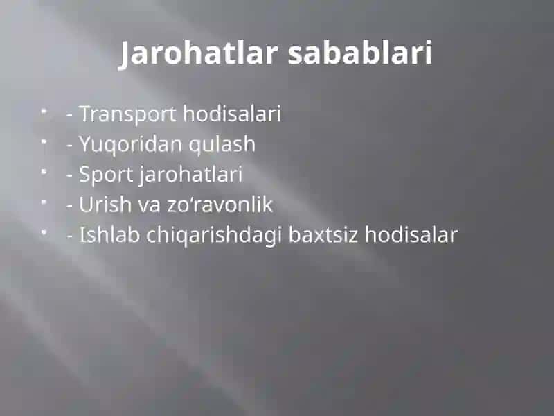 Yuz-jag’ sohasida jarohatlari va uning asoratlari (shok, asfiksiya, qon ketish) 4