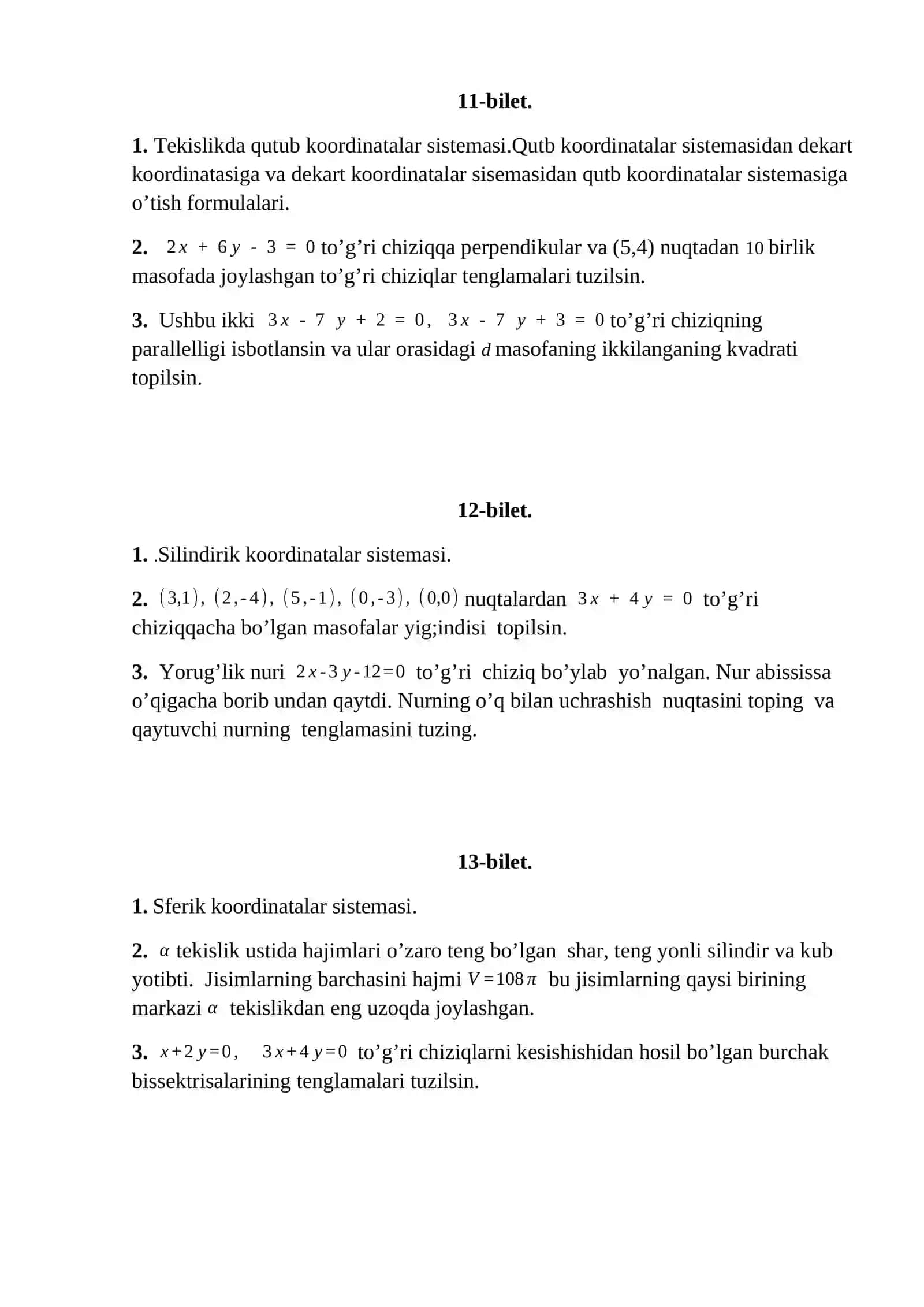 Mexanika va Matematika Modellashtirishdan 1-smestr Analitik Geometriya 4