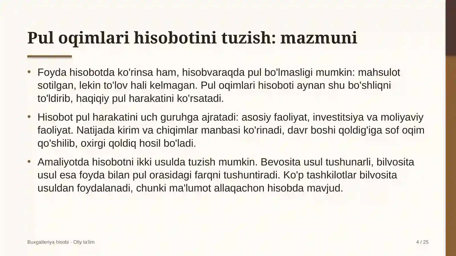 Chinni-fayans sanoatida pul oqimlari to'g'risidagi hisobotni tuzish 4
