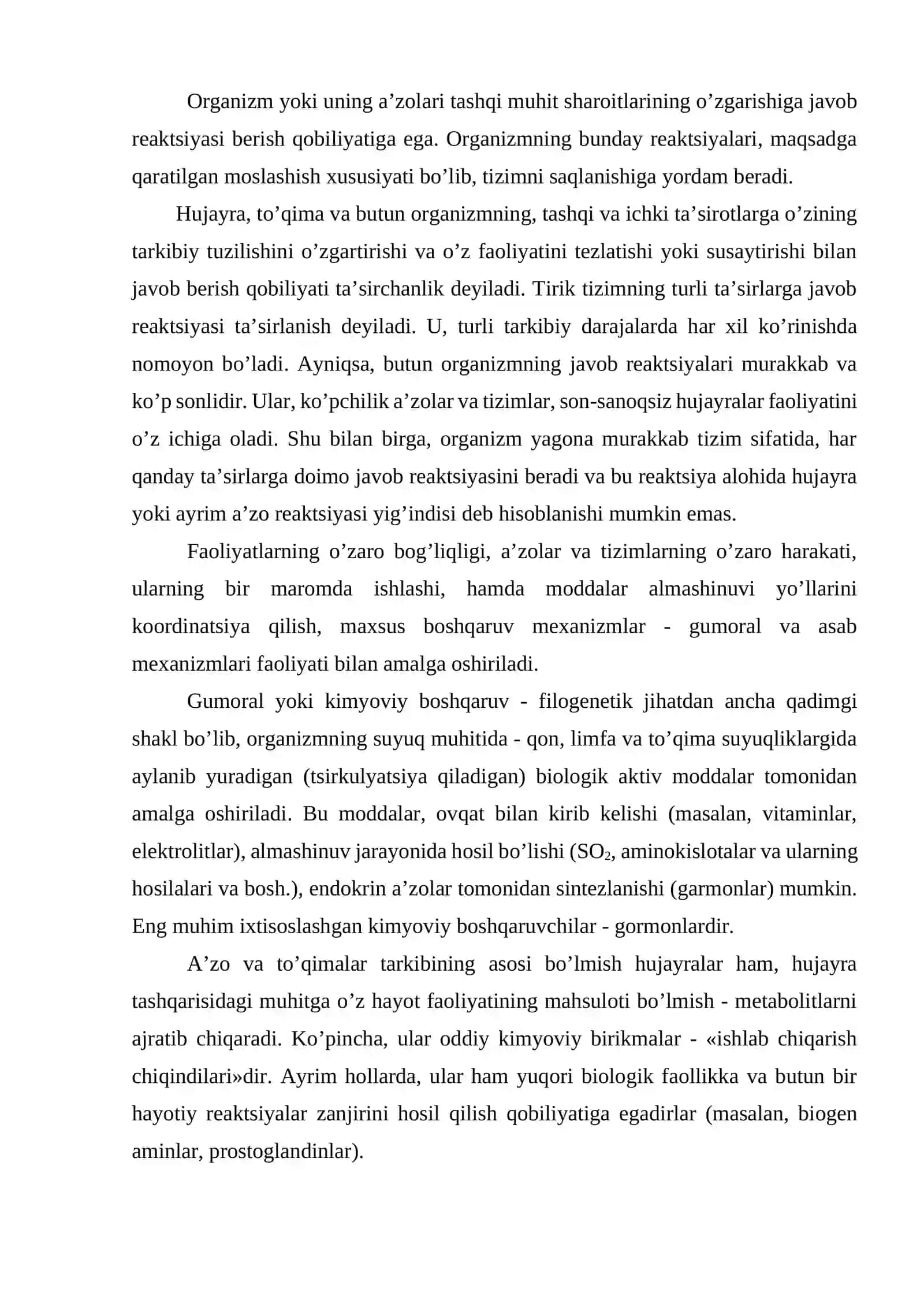Organizm, tashqi va ichki muhit, gomeostaz 4