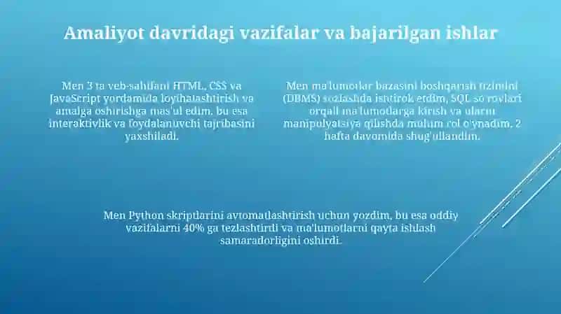 Amaliyot jarayonida bajarilgan ishlar yuzasidan hisobot 4