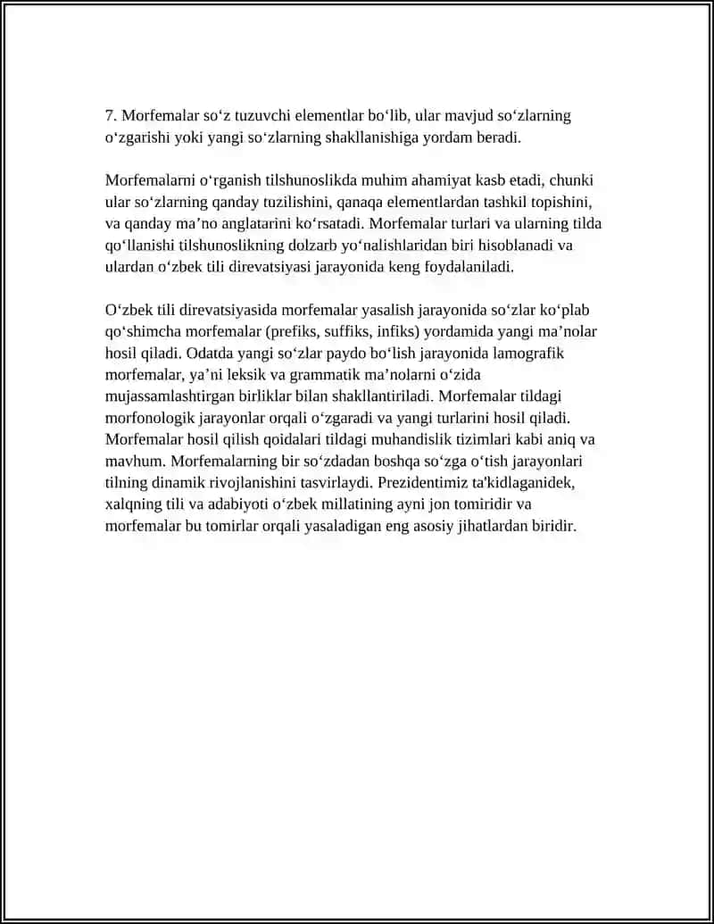 MORFEMA VA UNING TURLARI. OZBEK TILI DIREVATSIYASI 4