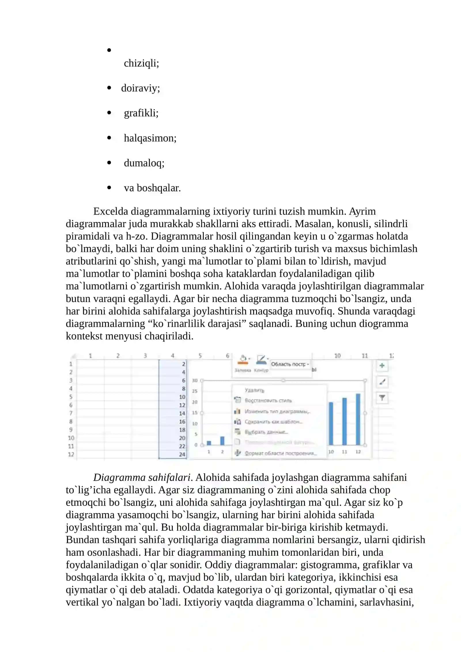 Excel dasturida diagrammalar bilan ishlash 4
