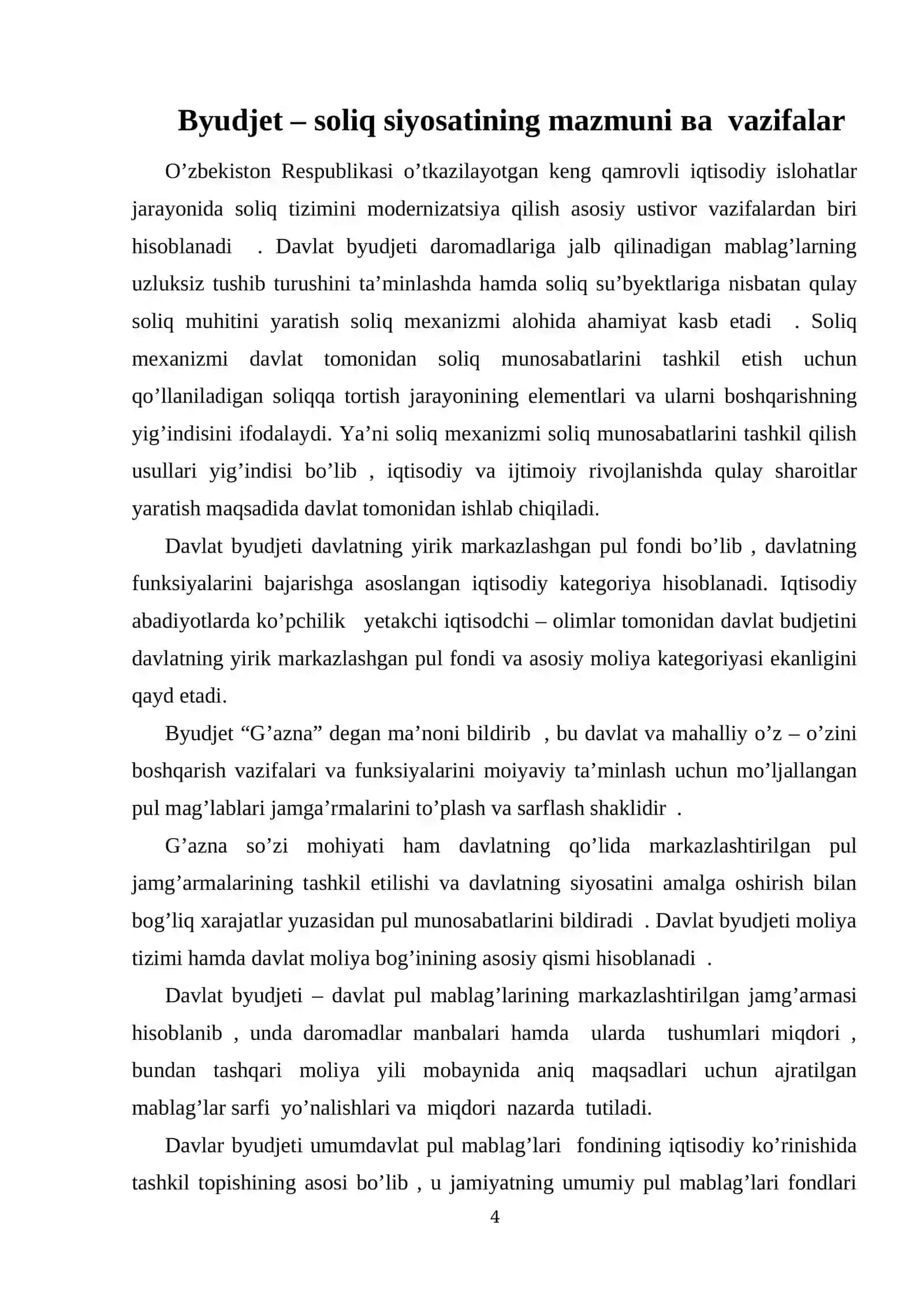 Hozirgi sharoitda O’zbekiston Respublikasida byudjet – soliq siyosating ustuvor yo’nalishlari 4