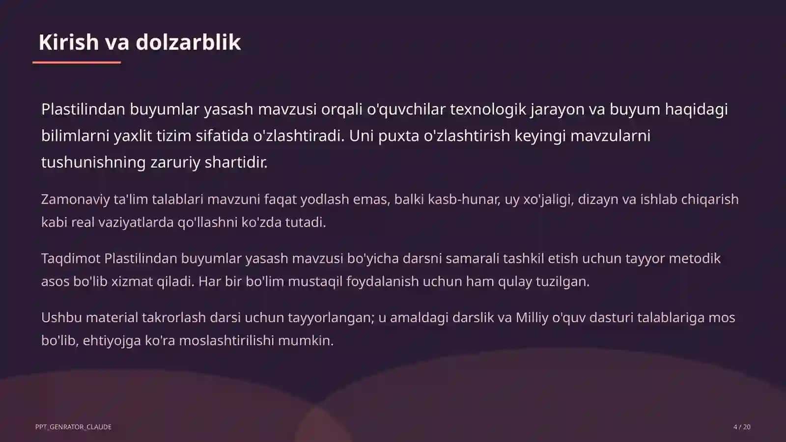 Plastilindan buyumlar yasash (1-sinf) 4
