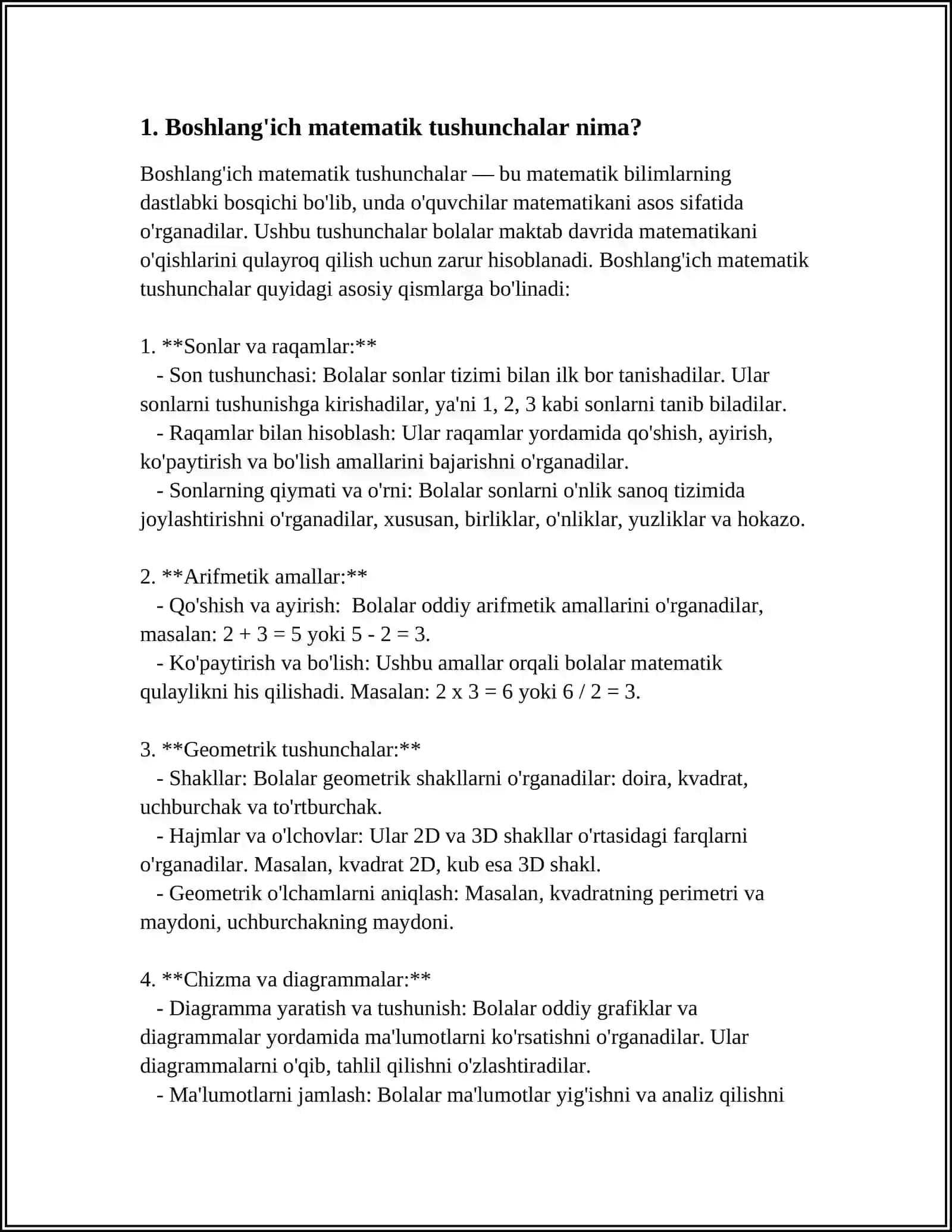 Boshlang'ich matematik tushunchalar 4
