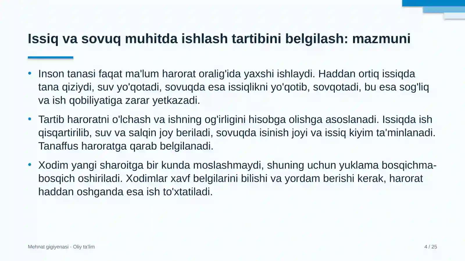Avtomobil transportida issiq va sovuq muhitda ishlash tartibini belgilash 4