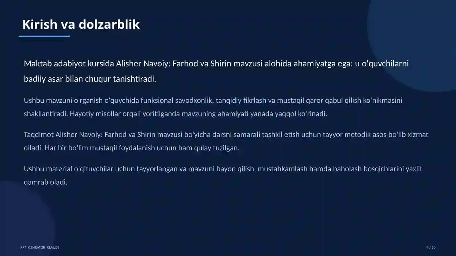 Alisher Navoiy: Farhod va Shirin (8-sinf) 4