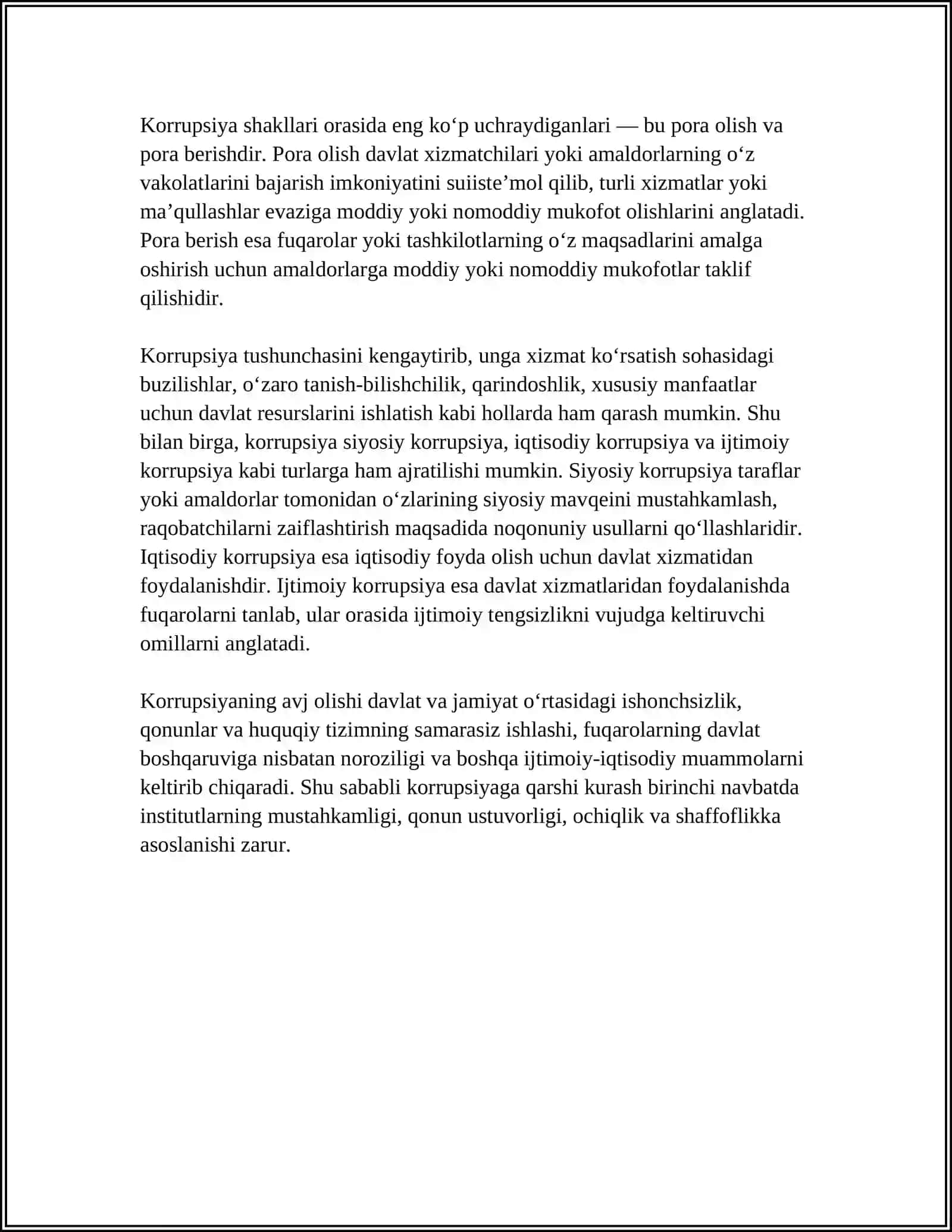 Korrupsiyaning Mohiyati, Oqibatlari va Ung'a Qarshi Kurash Mekhanizmlari 4