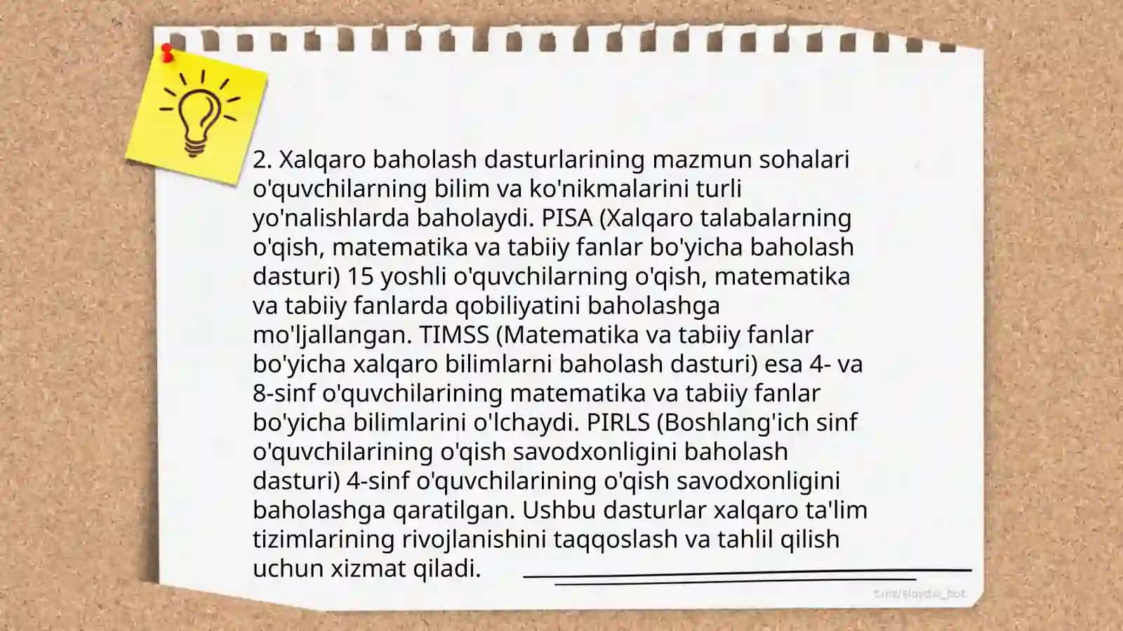 Xalqaro baholash dasturlarining maqsadi,mazmun sohalari hamda topshiriqlari,ularni baholash mezonlari 4