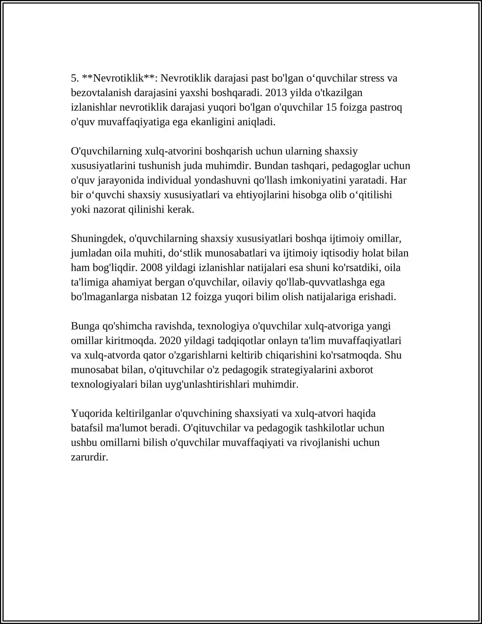 O'QTUVCHI MUOMILA MADANIYATI VA PSIXOLOGIYASI MUSTAQIL ISH 4