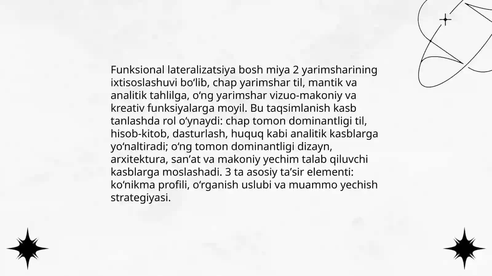 Bosh miya yarim sharlari assimetriyasi hamda kasb tanlash 4