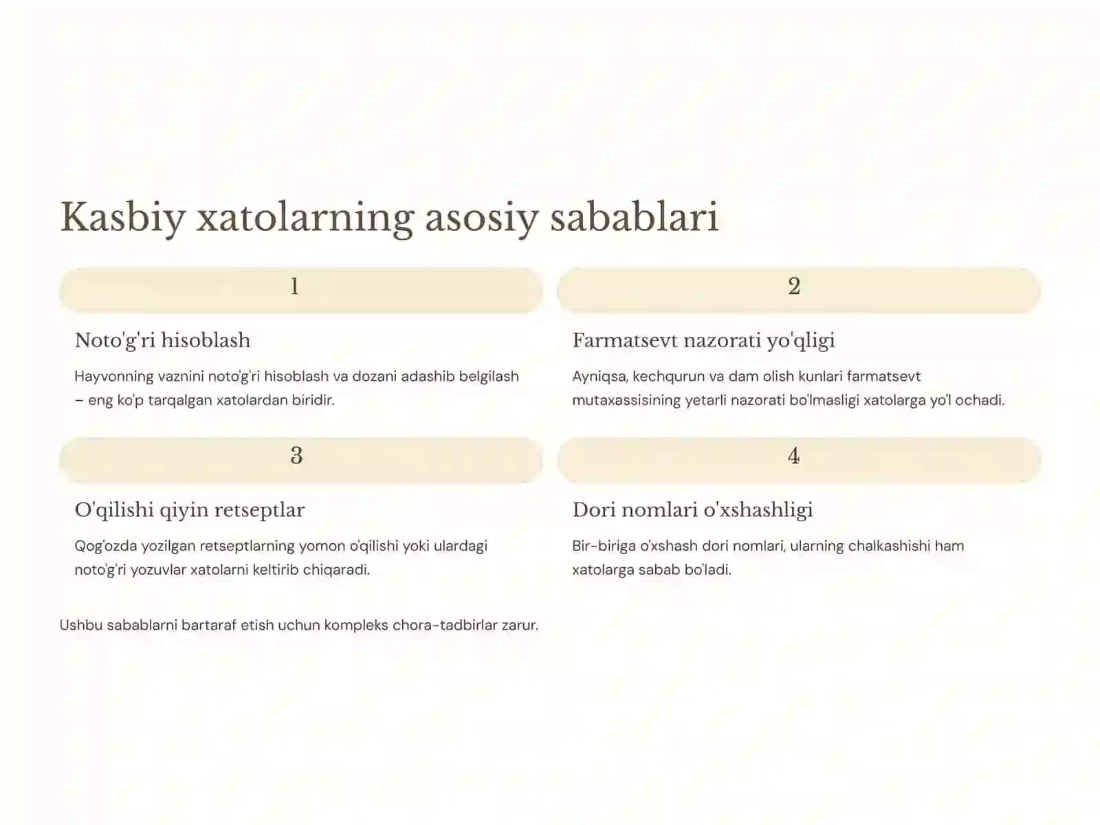 Veterinariya farmatsevtikasi mutaxassislarining kasbiy xatolari va baxtsiz hodisalar 4