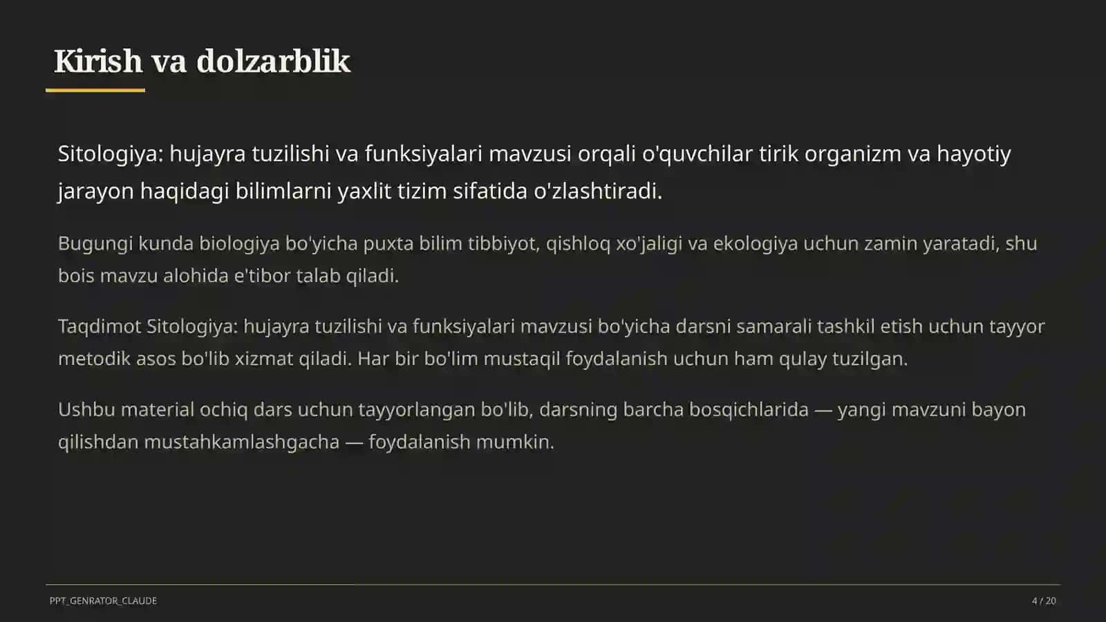 Sitologiya: hujayra tuzilishi va funksiyalari (9-sinf) 4