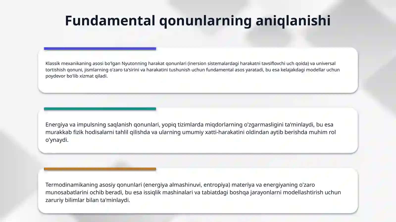 Tabiatning fundamental qonunlaridan modellar yaratish 4
