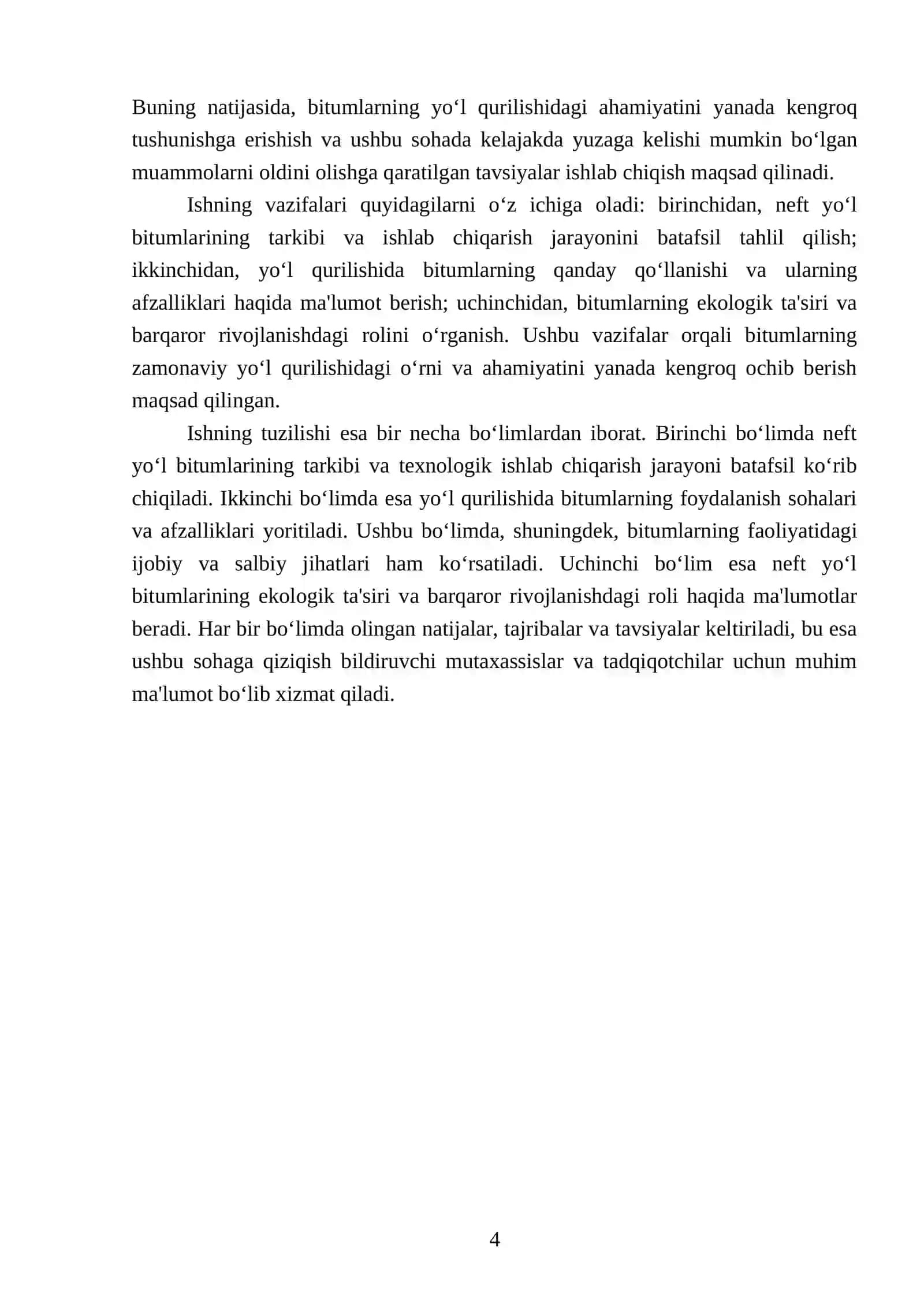 Neft yo‘l bitumlari va ularni yo‘l qurilishida ishlatilish sohalari 4