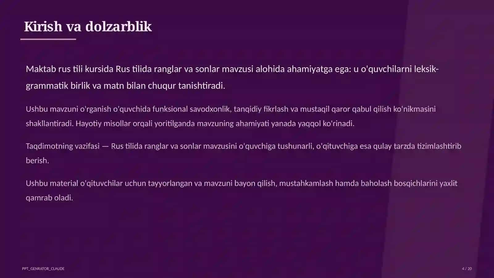 Rus tilida ranglar va sonlar (2-sinf) 4