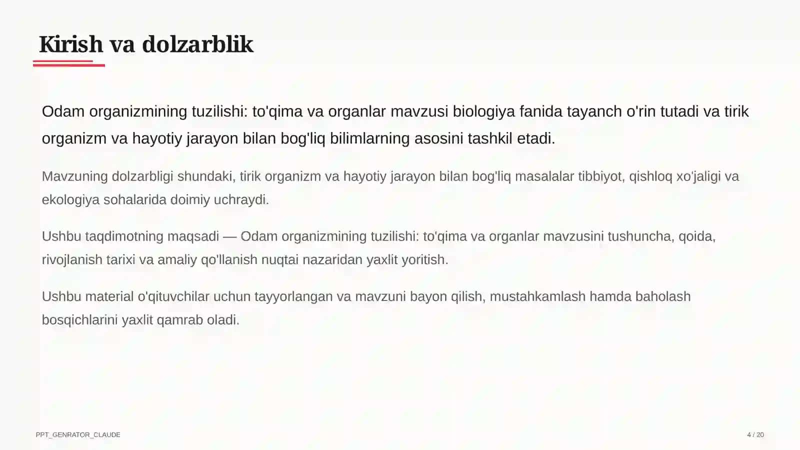 Odam organizmining tuzilishi: to'qima va organlar (8-sinf) 4