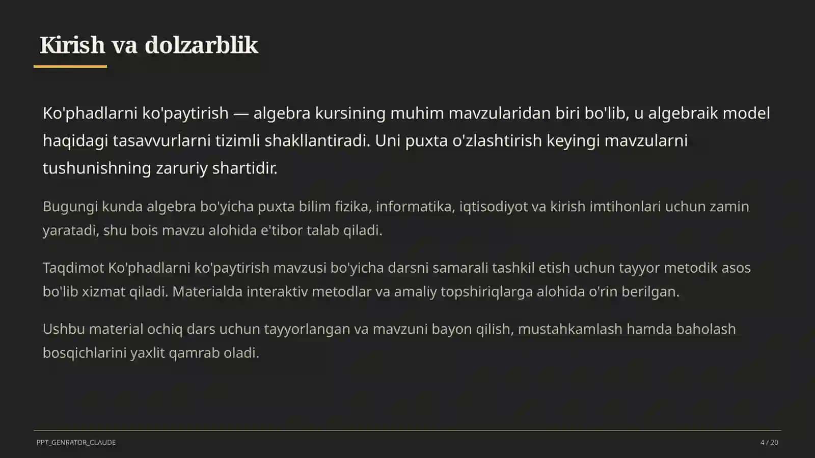 Ko'phadlarni ko'paytirish (7-sinf) 4