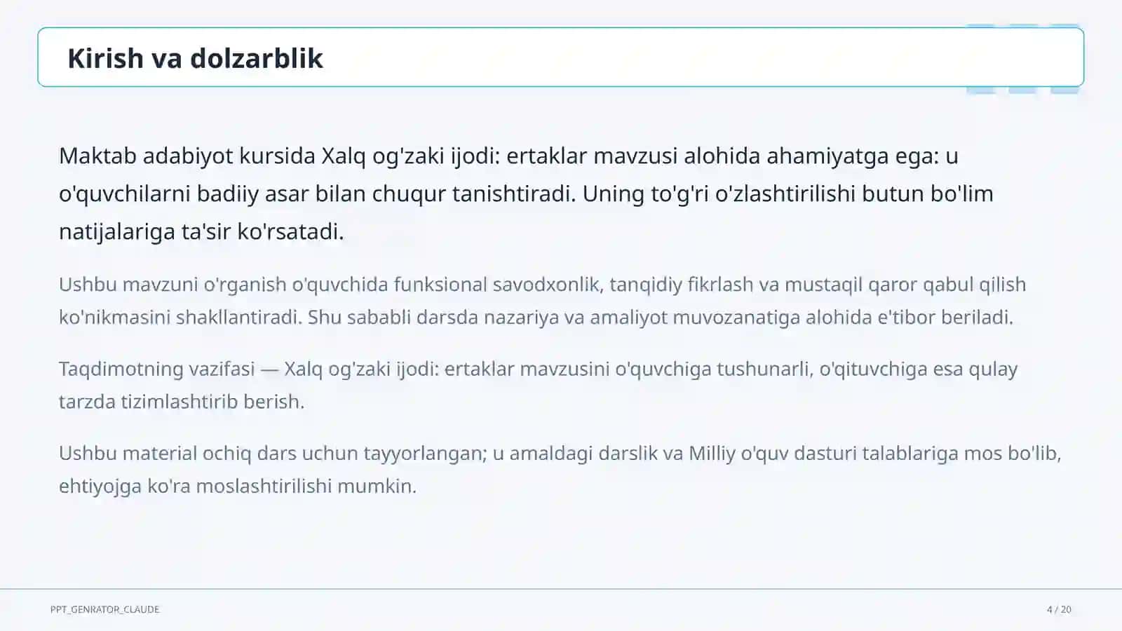 Xalq og'zaki ijodi: ertaklar (5-sinf) 4