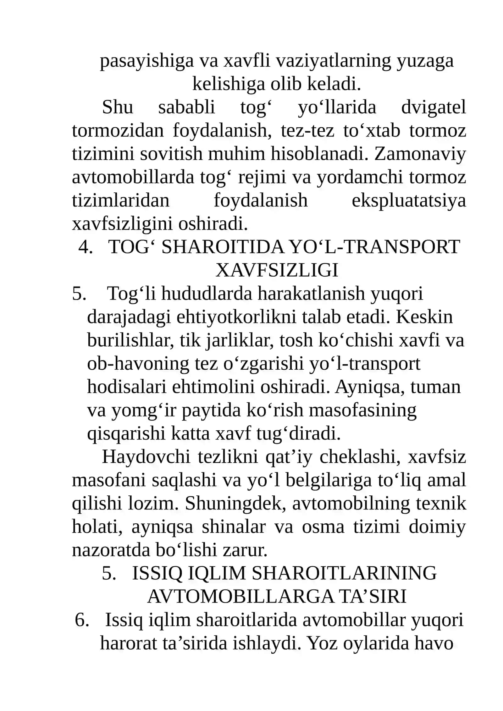 Tog‘ Va Issiq Iqlim Sharoitlarida Avtomobillarning Ekspluatatsiyasi 4